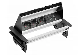 Блок розеток настольный 3 розетки AE-PBC3GS2U-53BKS (Schuko) 2xUSB без нижнего корпуса, с щёткой, алюминий, с проводом 1,5 метра — купить оптом и в розницу в интернет магазине GTV-Meridian.
